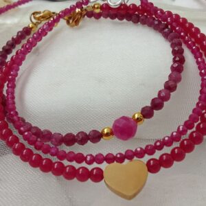 Bracelet of raspberry red Ruby 3mm balls, polished with a heart of steel